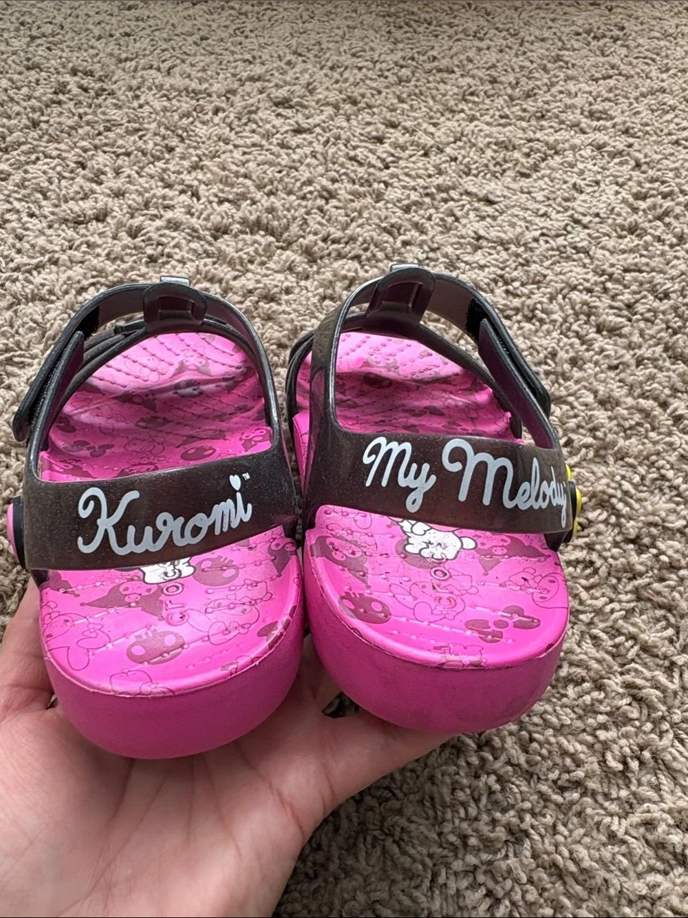 CROCS Kids Pink Footbed Brown Jelly Sandals with Sanrio Charms